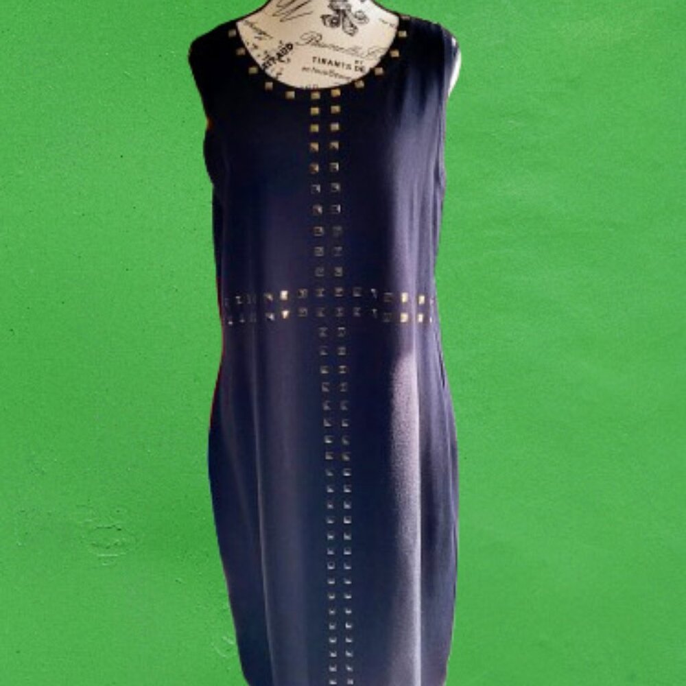 Allison Brittney Black Dress with Faux Gold Squares - Size Large